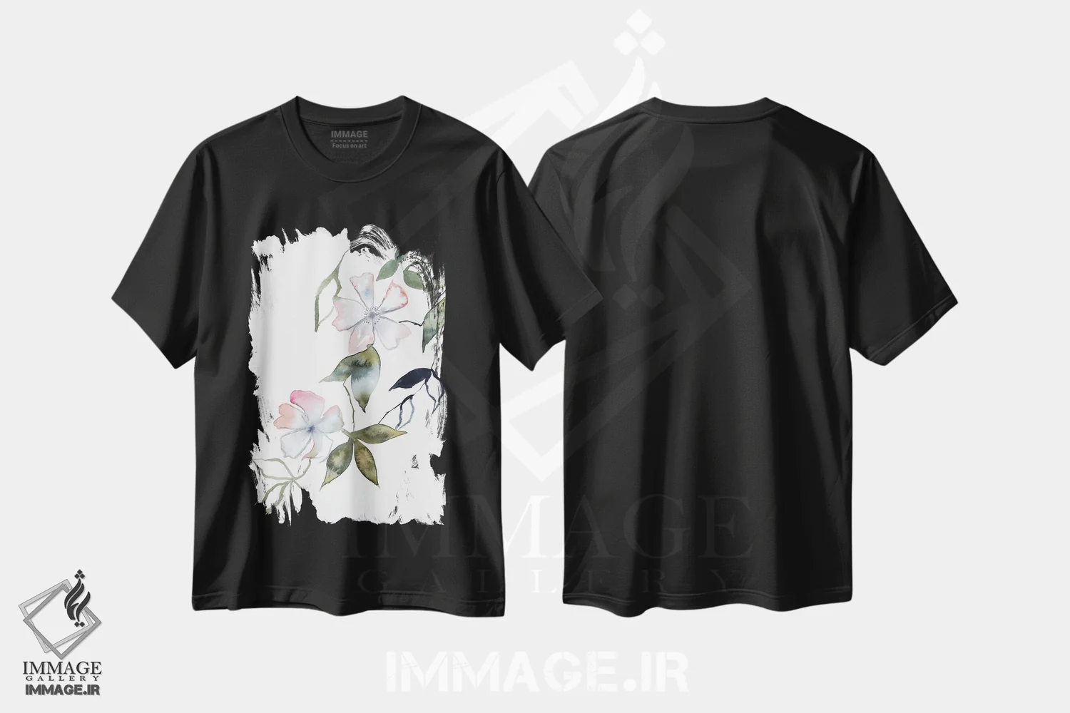 تیشرت مشکی طرح دار شکوفهٔ گیلاس شمارهٔ ۱۴، هنر فاخر معاصر اثر الیزابت بکر | فروشگاه ایماژ