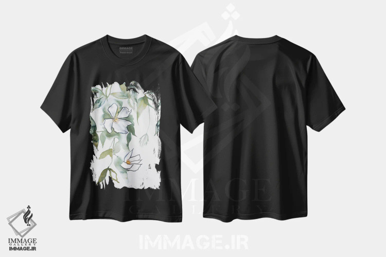 تیشرت مشکی طرح دار شکوفهٔ گیلاس شمارهٔ ۱۳، هنر فاخر معاصر اثر الیزابت بکر | immage.ir