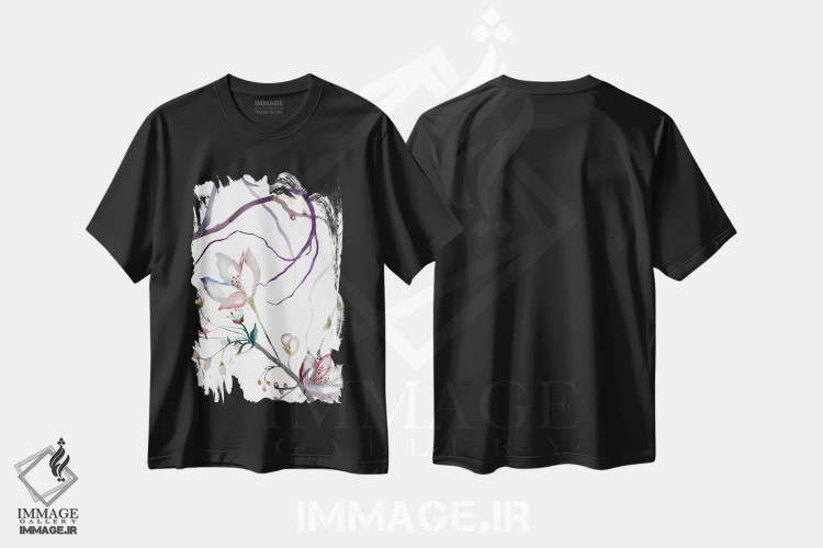 تیشرت مشکی طرح دار شکوفهٔ گیلاس شمارهٔ ۳۱، هنر فاخر معاصر اثر الیزابت بکر | immage.ir