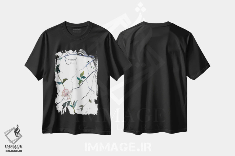 تیشرت مشکی طرح دار شکوفهٔ گیلاس شمارهٔ ۳۲، هنر فاخر معاصر اثر الیزابت بکر | فروشگاه ایماژ