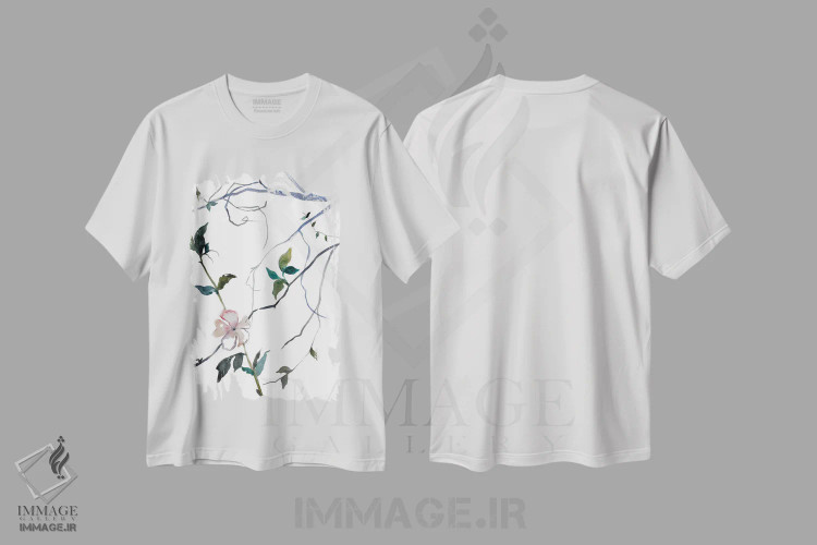 تیشرت سفید طرح دار شکوفهٔ گیلاس شمارهٔ ۳۲، هنر فاخر معاصر اثر الیزابت بکر | immage.ir