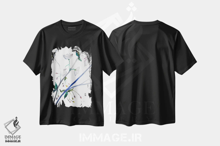 تیشرت مشکی طرح دار شکوفهٔ گیلاس شمارهٔ ۳۴، هنر فاخر معاصر اثر الیزابت بکر | immage.ir