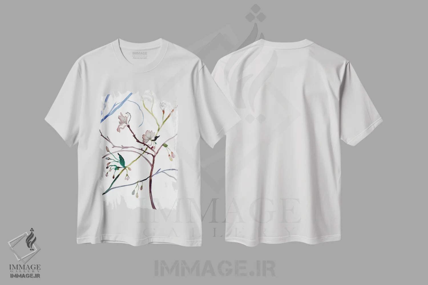 تیشرت سفید طرح دار شکوفهٔ گیلاس شمارهٔ ۳۵، هنر فاخر معاصر اثر الیزابت بکر | immage.ir