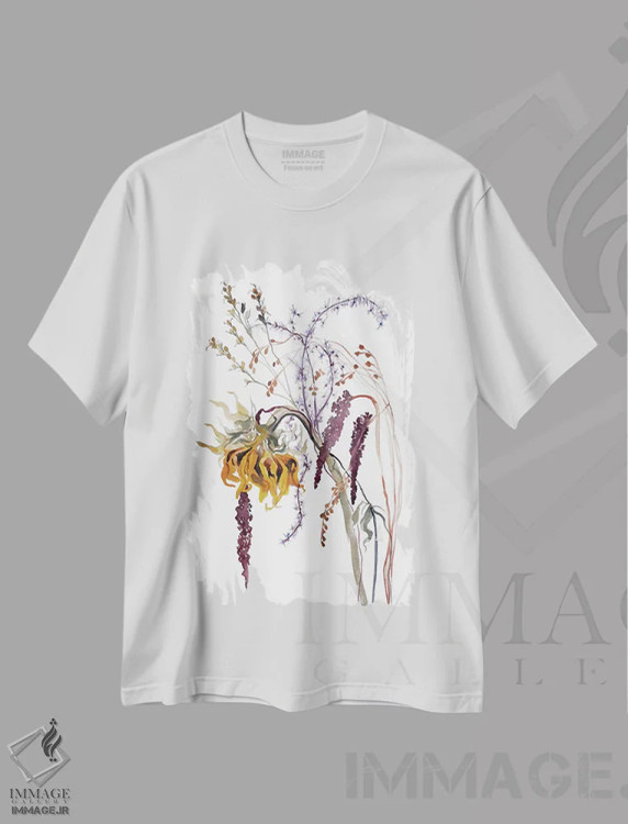 تیشرت سفید طرح دار دسته گل پاییزی شمارهٔ ۵، هنر فاخر معاصر اثر الیزابت بکر | immage.ir