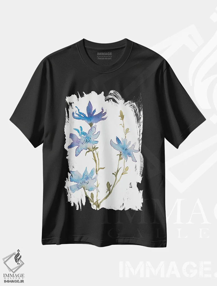 تیشرت مشکی طرح دار کاسنی شمارهٔ ۲، هنر فاخر معاصر اثر الیزابت بکر | فروشگاه ایماژ