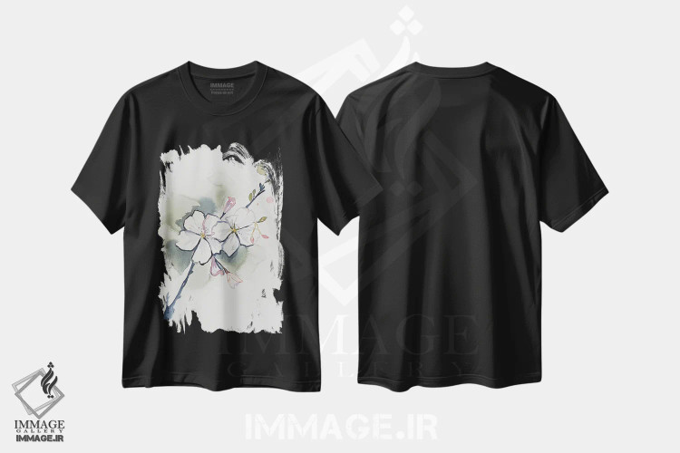 تیشرت مشکی طرح دار شکوفهٔ گیلاس شمارهٔ ۳۷، هنر فاخر معاصر اثر الیزابت بکر | immage.ir