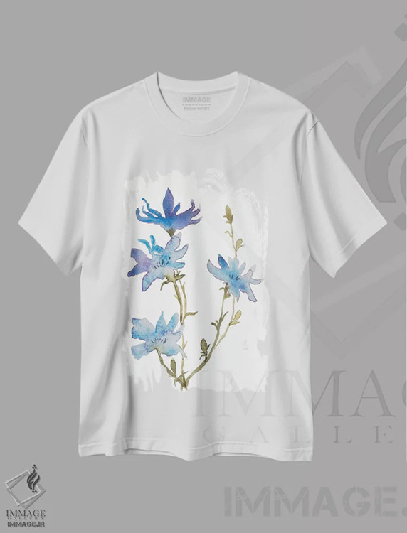تیشرت سفید طرح دار کاسنی شمارهٔ ۲، هنر فاخر معاصر اثر الیزابت بکر | immage.ir
