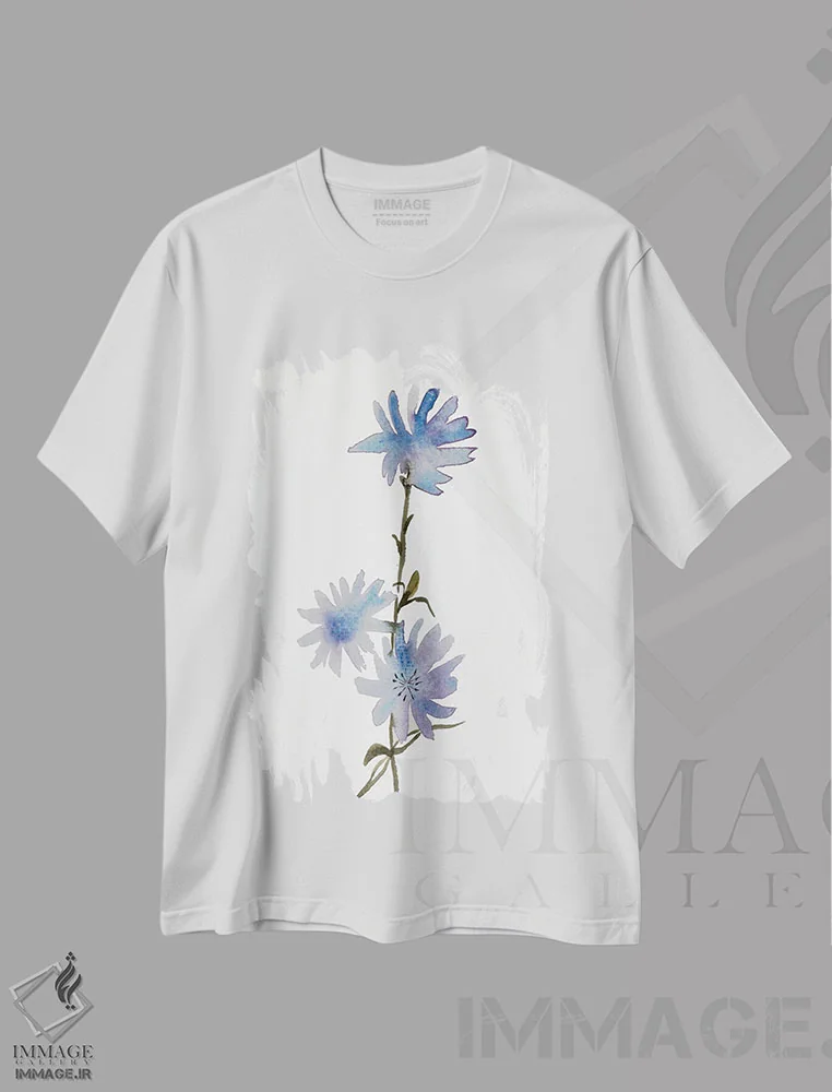 تیشرت سفید طرح دار کاسنی، هنر فاخر معاصر اثر الیزابت بکر | فروشگاه ایماژ
