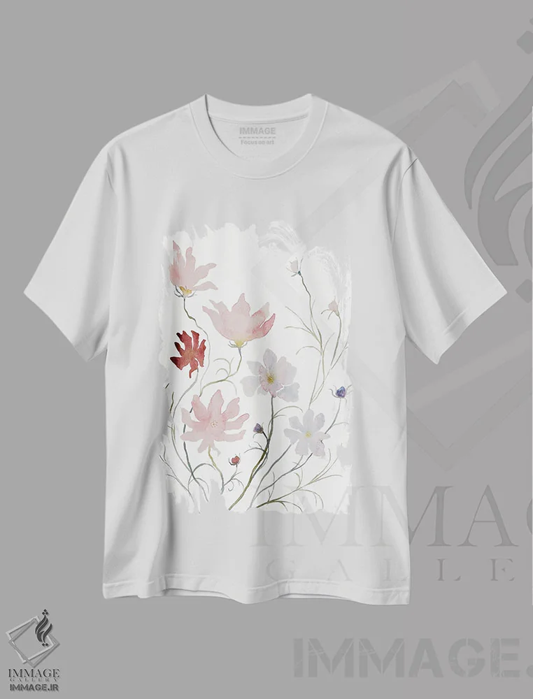 تیشرت سفید طرح دار کاسموس شمارهٔ ۳، هنر فاخر معاصر اثر الیزابت بکر | فروشگاه ایماژ