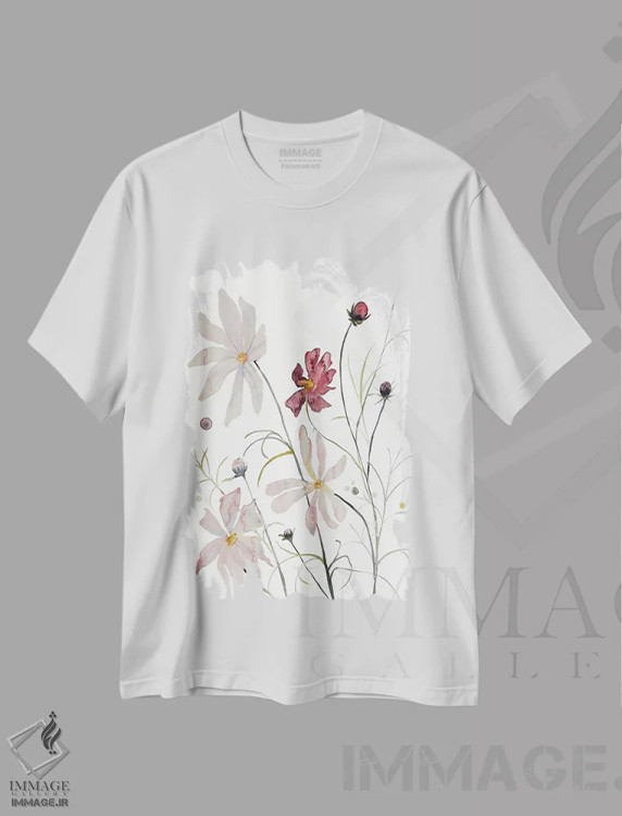 تیشرت سفید طرح دار کاسموس شمارهٔ ۲، هنر فاخر معاصر اثر الیزابت بکر | immage.ir