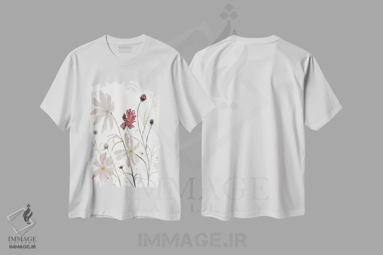 تیشرت سفید طرح دار کاسموس شمارهٔ ۲، هنر فاخر معاصر اثر الیزابت بکر | immage.ir
