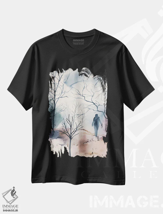 تیشرت مشکی طرح دار دسامبر شمارهٔ ۲، هنر فاخر معاصر اثر الیزابت بکر | فروشگاه ایماژ