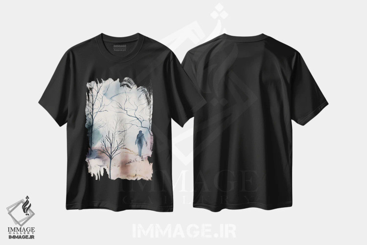 تیشرت مشکی طرح دار دسامبر شمارهٔ ۲، هنر فاخر معاصر اثر الیزابت بکر | فروشگاه ایماژ