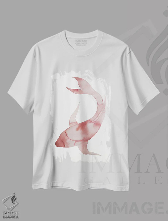 تیشرت سفید طرح دار ماهی شمارهٔ ۳، هنر فاخر معاصر اثر الیزابت بکر | فروشگاه ایماژ