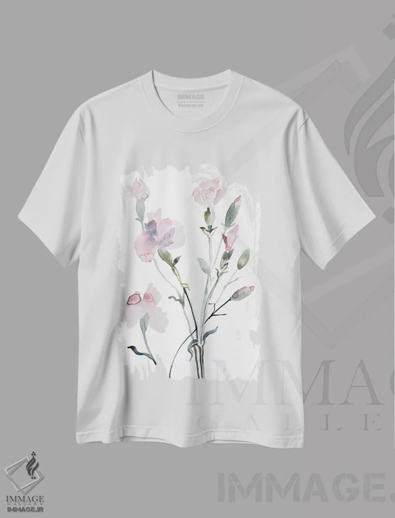 تیشرت سفید طرح دار گل دار شمارهٔ ۸، هنر فاخر معاصر اثر الیزابت بکر | فروشگاه ایماژ