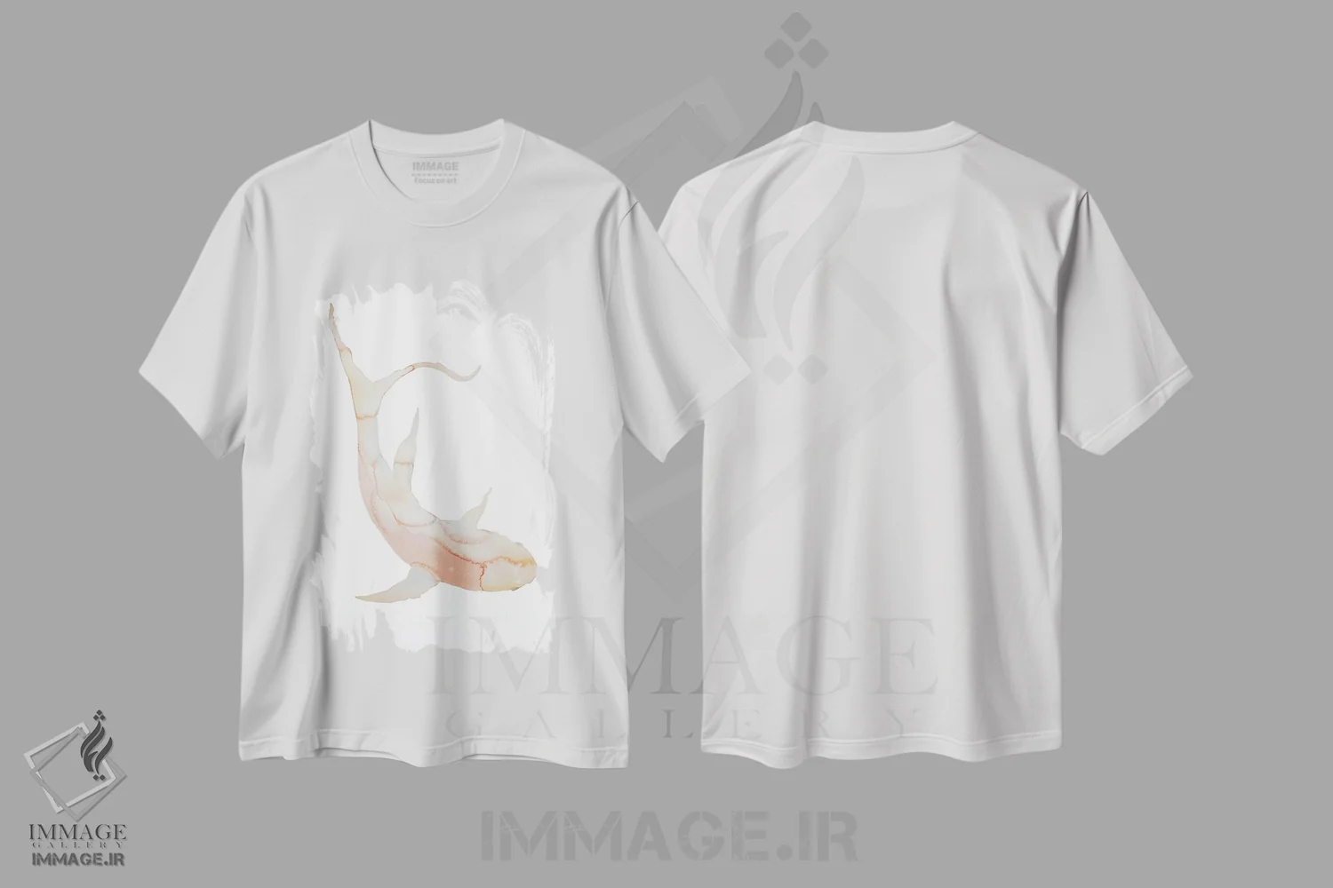 تیشرت سفید طرح دار ماهی شمارهٔ ۲، هنر فاخر معاصر اثر الیزابت بکر | immage.ir