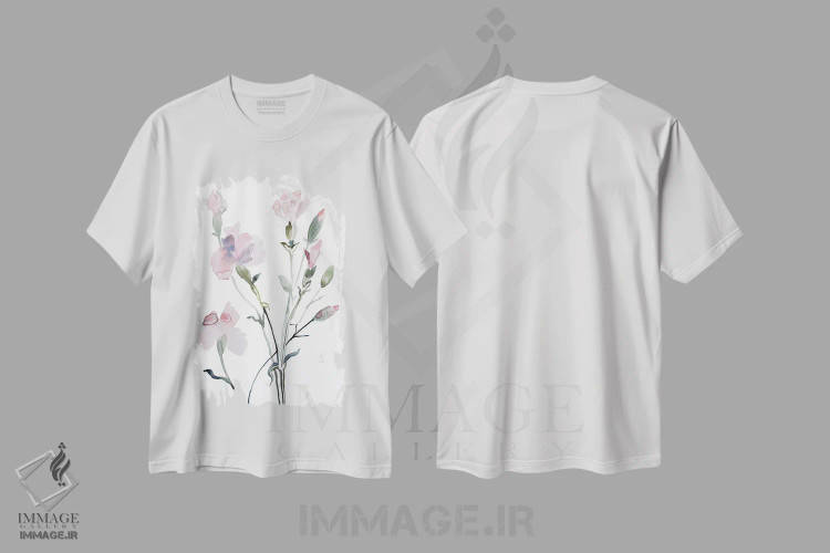 تیشرت سفید طرح دار گل دار شمارهٔ ۸، هنر فاخر معاصر اثر الیزابت بکر | فروشگاه ایماژ