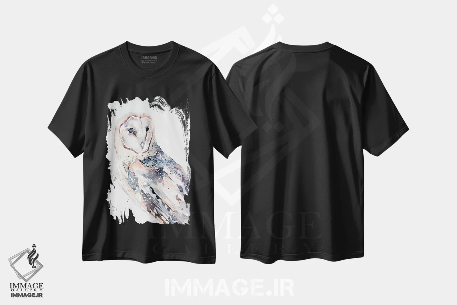 تیشرت مشکی طرح دار جغد انبار شمارهٔ ۲، هنر فاخر معاصر اثر الیزابت بکر | فروشگاه ایماژ