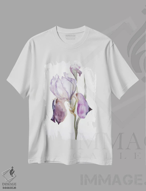 تیشرت سفید طرح دار زنبق شمارهٔ ۱۷۶، هنر فاخر معاصر اثر الیزابت بکر | فروشگاه ایماژ