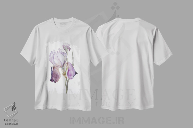 تیشرت سفید طرح دار زنبق شمارهٔ ۱۷۶، هنر فاخر معاصر اثر الیزابت بکر | فروشگاه ایماژ