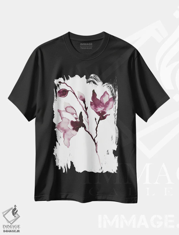 تیشرت مشکی طرح دار ماگنولیا شمارهٔ ۴۲، هنر فاخر معاصر اثر الیزابت بکر | فروشگاه ایماژ