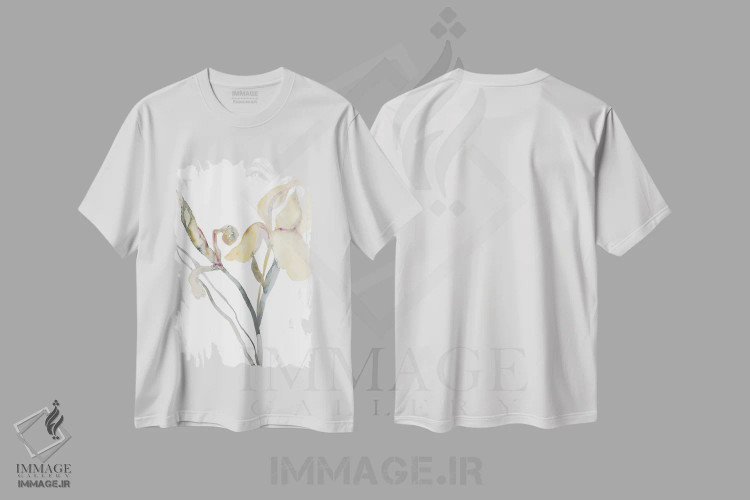 تیشرت سفید طرح دار زنبق شمارهٔ ۱۸۰، هنر فاخر معاصر اثر الیزابت بکر | immage.ir