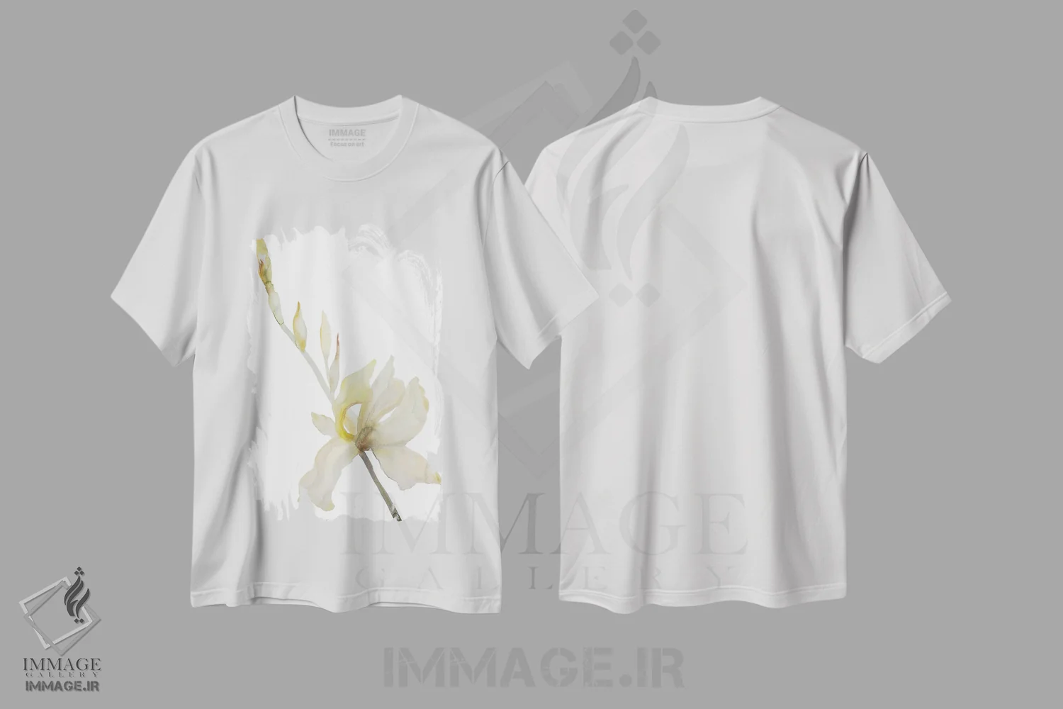 تیشرت سفید طرح دار زنبق شمارهٔ ۱۸۲، هنر فاخر معاصر اثر الیزابت بکر | immage.ir