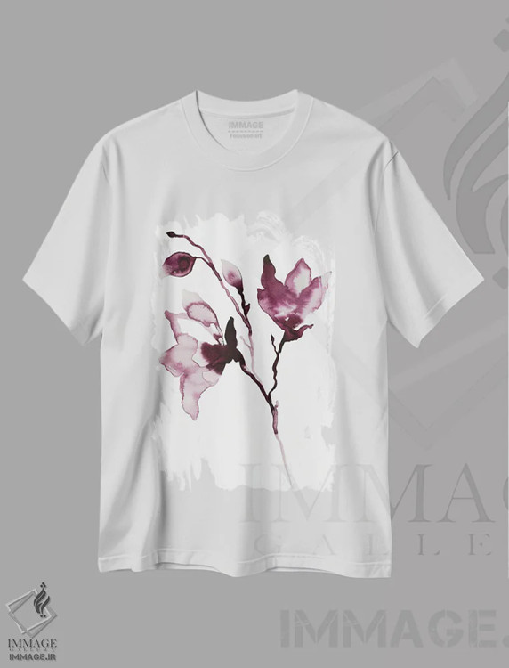 تیشرت سفید طرح دار ماگنولیا شمارهٔ ۴۲، هنر فاخر معاصر اثر الیزابت بکر | immage.ir