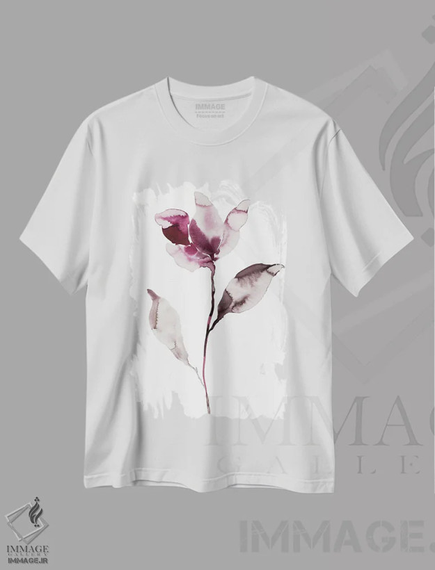 تیشرت سفید طرح دار ماگنولیا شمارهٔ ۴۵، هنر فاخر معاصر اثر الیزابت بکر | فروشگاه ایماژ