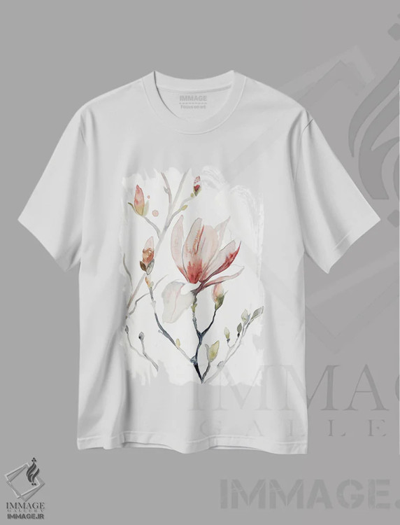 تیشرت سفید طرح دار ماگنولیا شمارهٔ ۵۲، هنر فاخر معاصر اثر الیزابت بکر | immage.ir