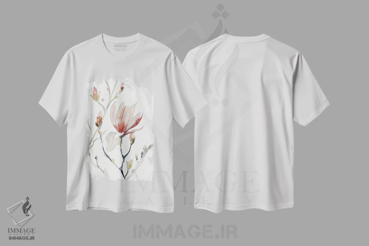 تیشرت سفید طرح دار ماگنولیا شمارهٔ ۵۲، هنر فاخر معاصر اثر الیزابت بکر | immage.ir