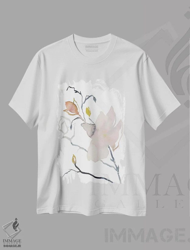 تیشرت سفید طرح دار ماگنولیا شمارهٔ ۵۴، هنر فاخر معاصر اثر الیزابت بکر | فروشگاه ایماژ