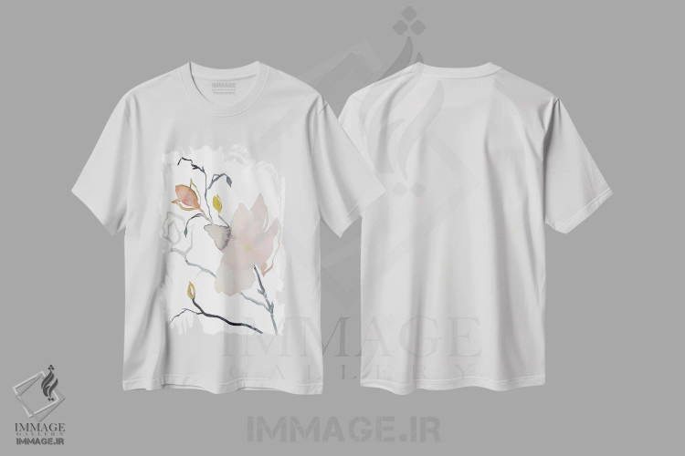 تیشرت سفید طرح دار ماگنولیا شمارهٔ ۵۴، هنر فاخر معاصر اثر الیزابت بکر | فروشگاه ایماژ
