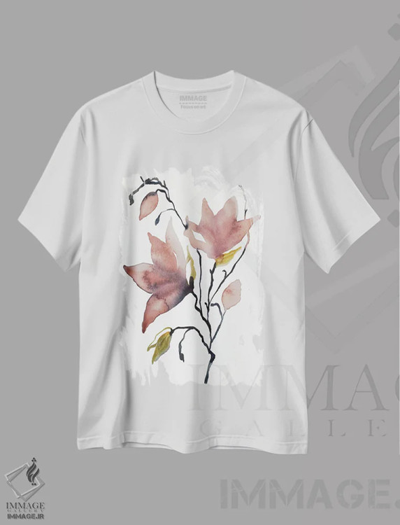 تیشرت سفید طرح دار ماگنولیا شمارهٔ ۵۵، هنر فاخر معاصر اثر الیزابت بکر | immage.ir