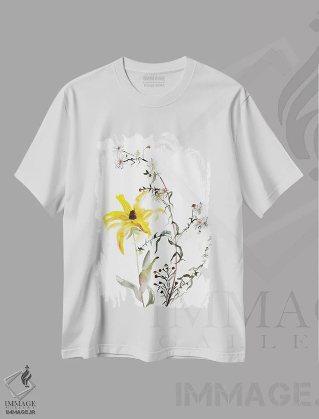 تیشرت سفید طرح دار مطالعهٔ چمنزار شمارهٔ ۳، هنر فاخر معاصر اثر الیزابت بکر | فروشگاه ایماژ