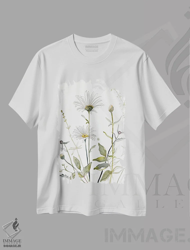 تیشرت سفید طرح دار مطالعهٔ چمنزار شمارهٔ ۴، هنر فاخر معاصر اثر الیزابت بکر | immage.ir