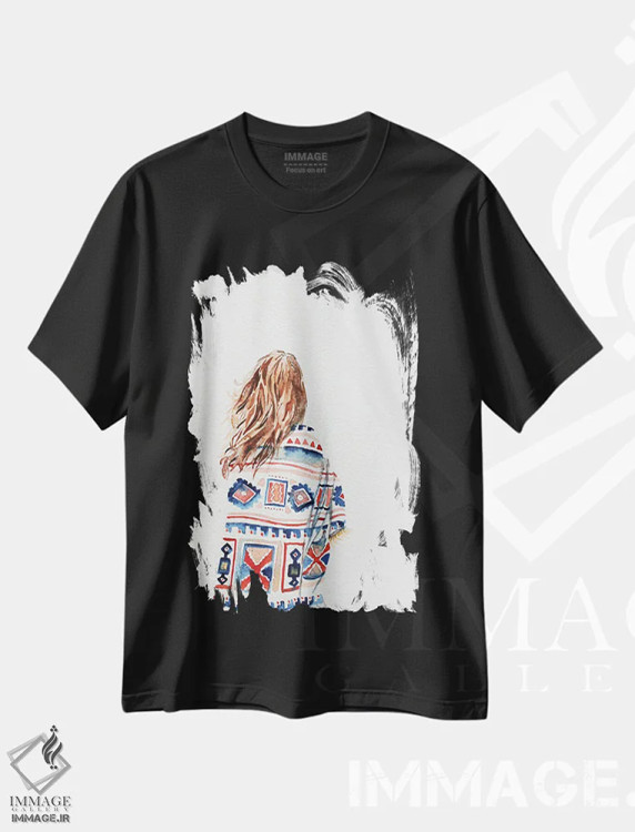 تیشرت مشکی طرح دار از روشنایی و وجود، هنر فاخر معاصر اثر الیزابت بکر | فروشگاه ایماژ