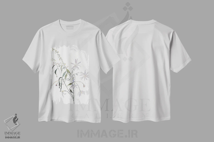 تیشرت سفید طرح دار مطالعهٔ چمنزار شمارهٔ ۵، هنر فاخر معاصر اثر الیزابت بکر | فروشگاه ایماژ