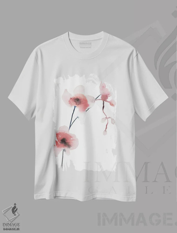 تیشرت سفید طرح دار ارکیده شمارهٔ ۱، هنر فاخر معاصر اثر الیزابت بکر | فروشگاه ایماژ