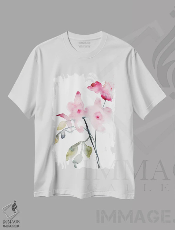 تیشرت سفید طرح دار ارکیده شمارهٔ ۴، هنر فاخر معاصر اثر الیزابت بکر | immage.ir
