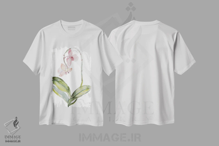 تیشرت سفید طرح دار ارکیده شمارهٔ ۹، هنر فاخر معاصر اثر الیزابت بکر | فروشگاه ایماژ