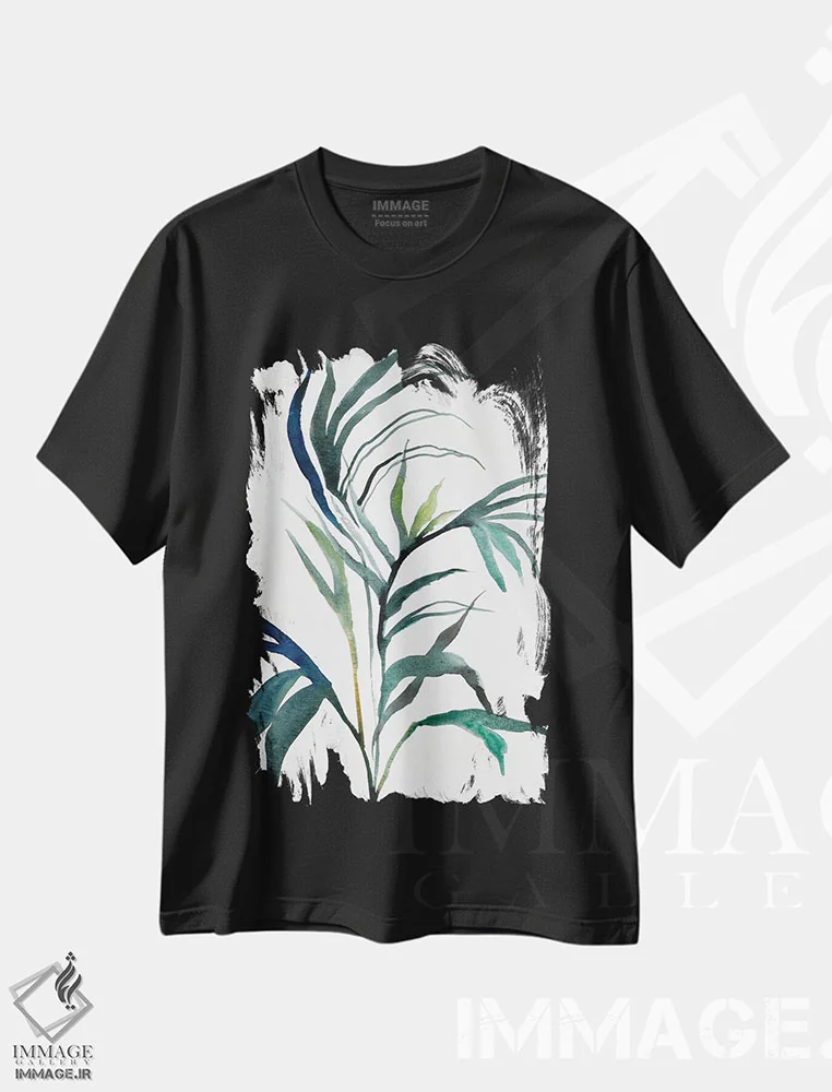 تیشرت مشکی طرح دار مطالعهٔ گیاه شمارهٔ ۹۰، هنر فاخر معاصر اثر الیزابت بکر | immage.ir