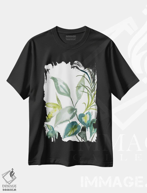 تیشرت مشکی طرح دار مطالعهٔ گیاه شمارهٔ ۹۸، هنر فاخر معاصر اثر الیزابت بکر | فروشگاه ایماژ