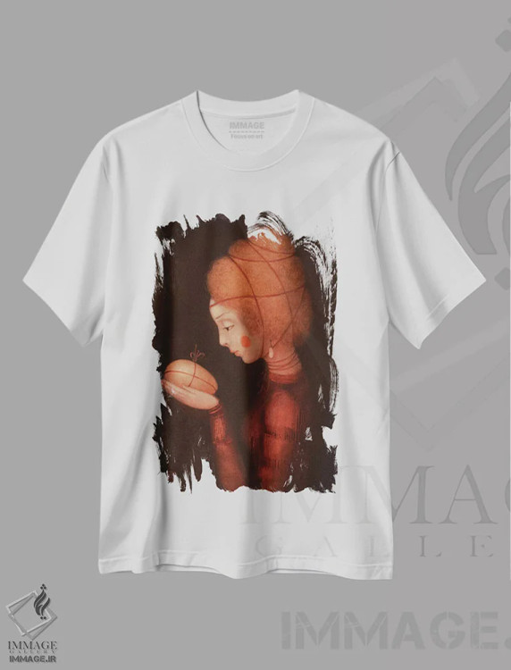 تیشرت سفید طرح دار دختر آتشین، هنر فاخر معاصر اثر ادوارد زنتسیک | immage.ir