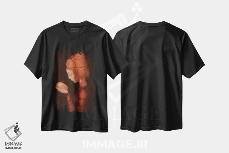 تیشرت مشکی طرح دار دختر آتشین، هنر فاخر معاصر اثر ادوارد زنتسیک | فروشگاه ایماژ