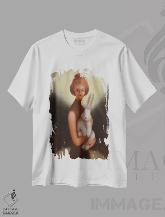 تیشرت سفید طرح دار دختر و خرگوش، هنر فاخر معاصر اثر ادوارد زنتسیک | فروشگاه ایماژ