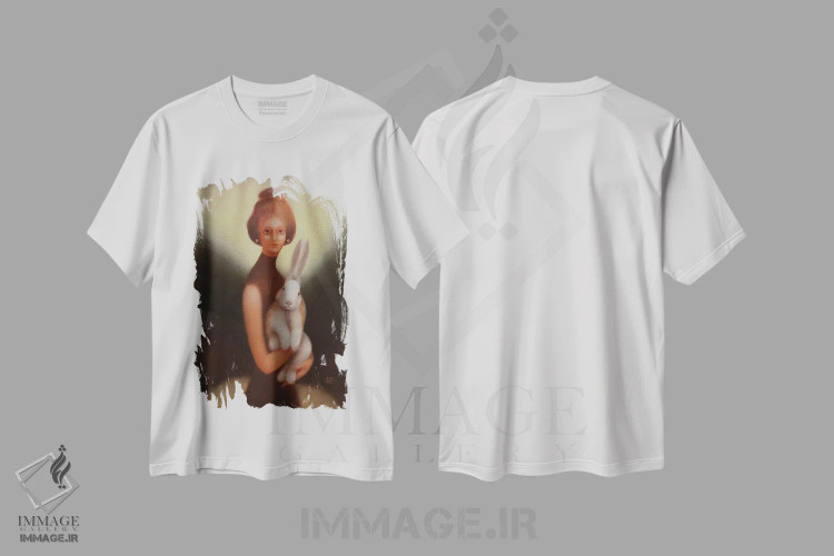 تیشرت سفید طرح دار دختر و خرگوش، هنر فاخر معاصر اثر ادوارد زنتسیک | فروشگاه ایماژ