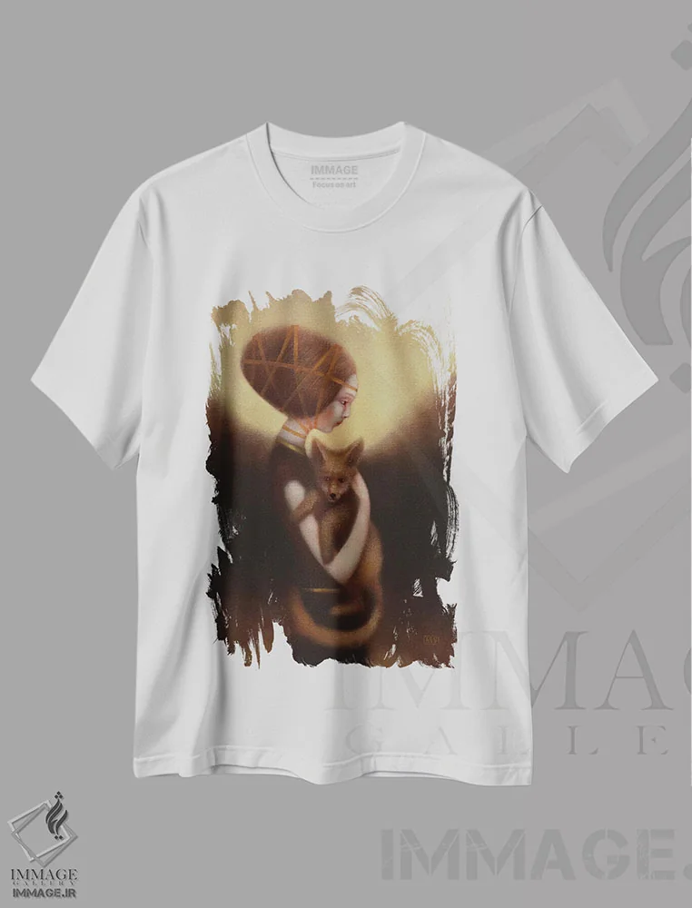 تیشرت سفید طرح دار دختر و روباه، هنر فاخر معاصر اثر ادوارد زنتسیک | immage.ir