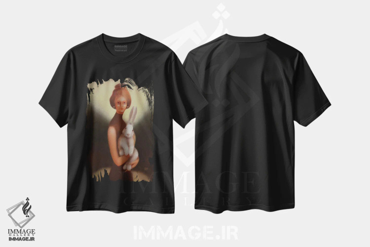 تیشرت مشکی طرح دار دختر و خرگوش، هنر فاخر معاصر اثر ادوارد زنتسیک | immage.ir