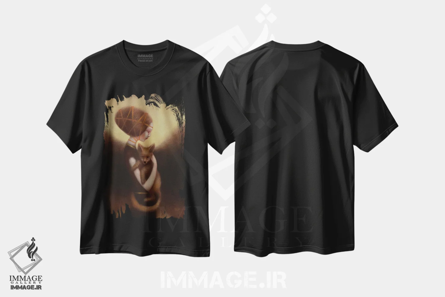 تیشرت مشکی طرح دار دختر و روباه، هنر فاخر معاصر اثر ادوارد زنتسیک | فروشگاه ایماژ
